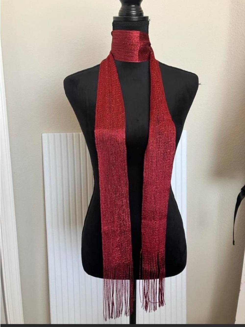 Red Metallic Fringe Scarf - Women Accessories